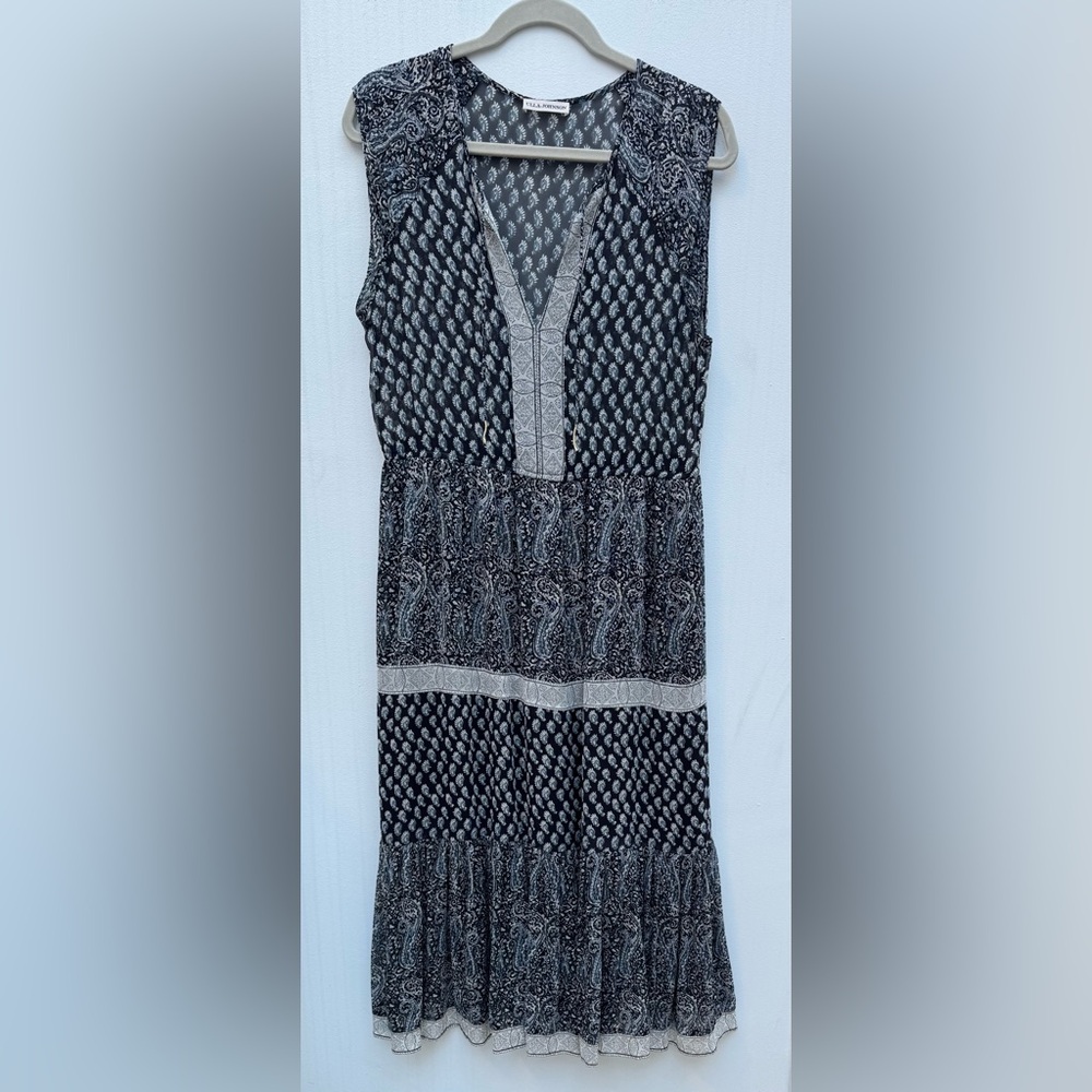 ULLA JOHNSON: Silk Georgette Tropez Paisley Dress in Navy, Size 6 - Picture 4 of 10